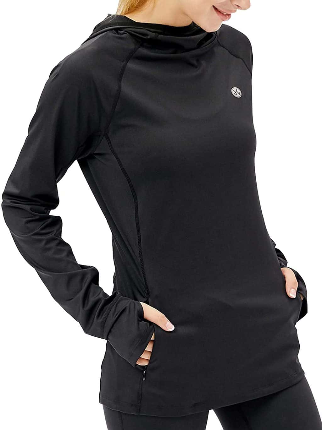 hmiles womens athletic hoodie black colour, isolated on white background