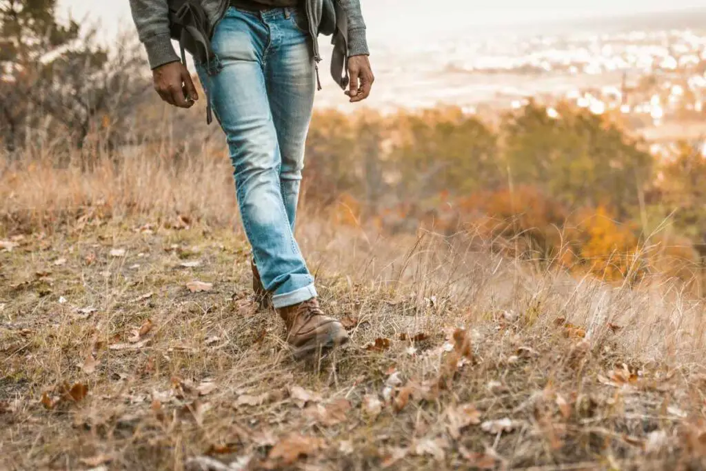 hiking in jeans